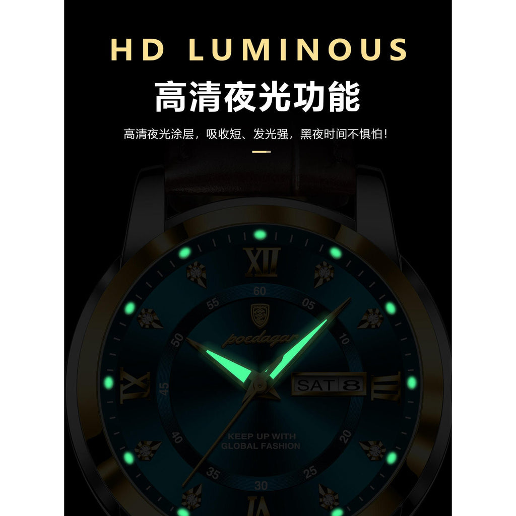 Fashion  Leather Sports Watch Elegant Week Waterproof Luminous Case Fashion Business
