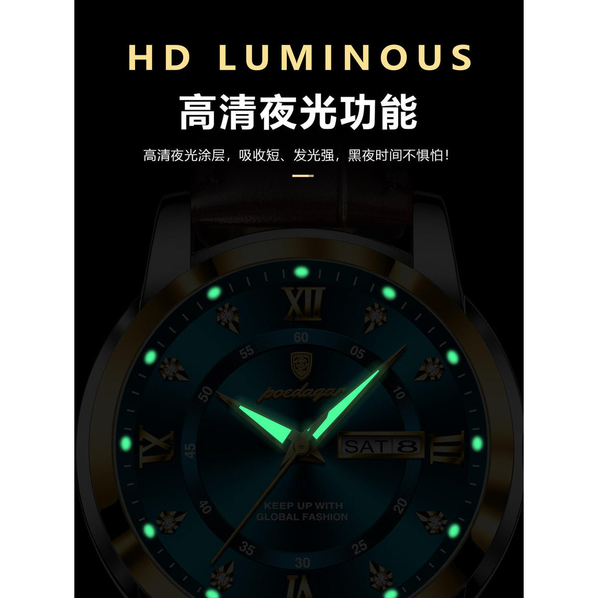 Fashion  Leather Sports Watch Elegant Week Waterproof Luminous Case Fashion Business