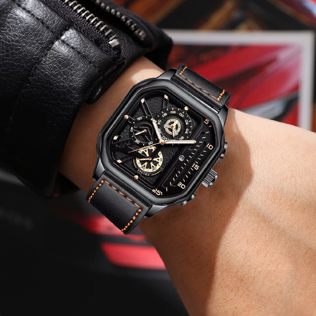 Classic Square Business Sports Quartz Men's Leather Watches