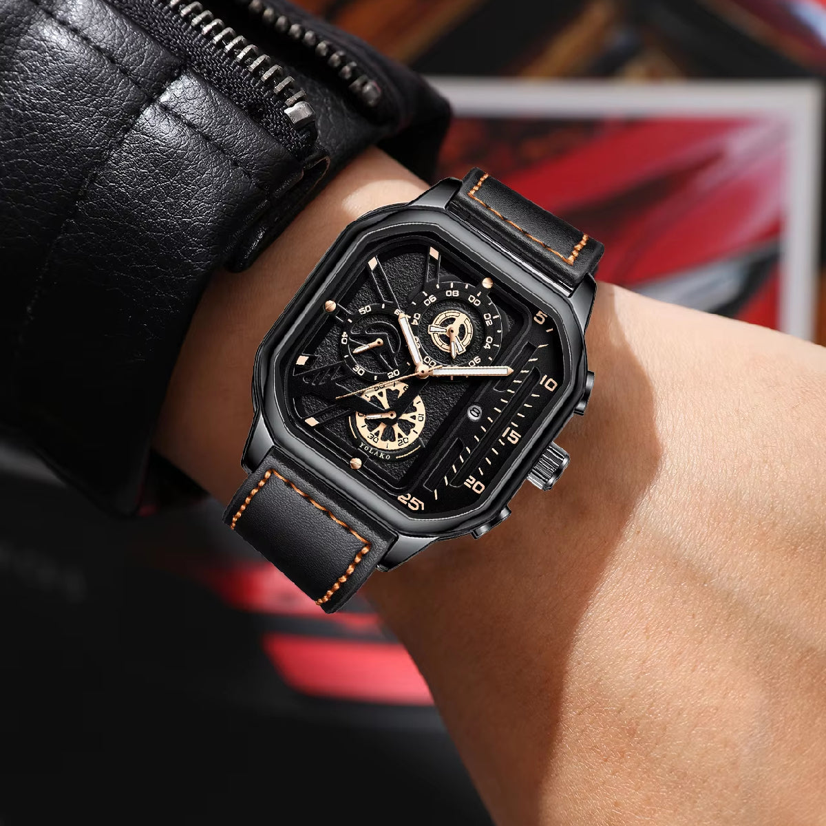 Classic Square Business Sports Quartz Men's Leather Watches