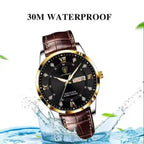 Fashion Business Casual Waterproof Luminous Date Leather Wrist Watches