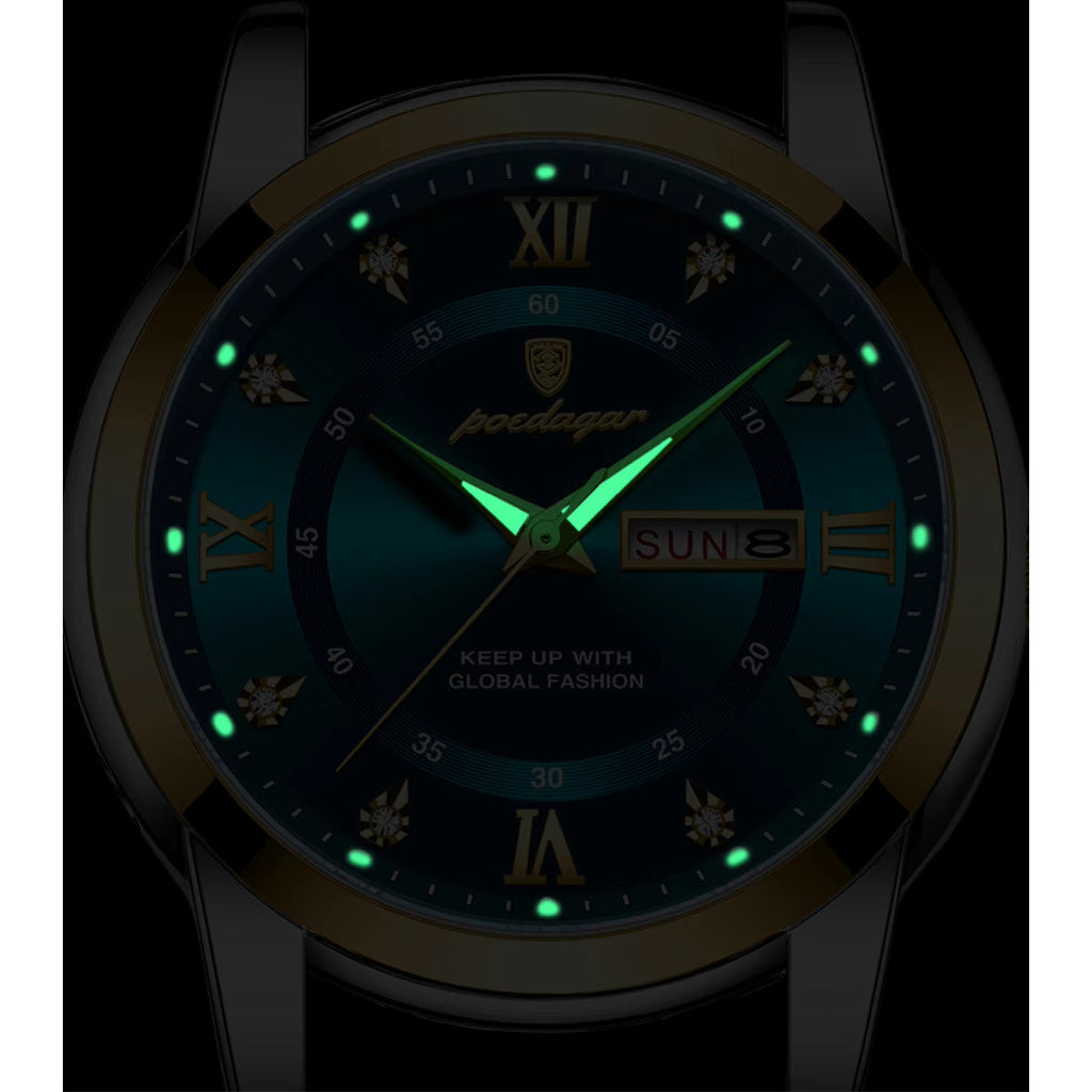 Gold Luxury Quartz Business Stainless Steel Dual Calendar Watches