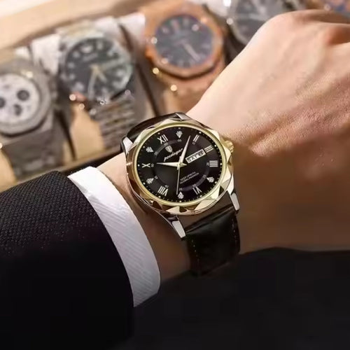 Fashion Business Casual Luminous Date Leather Wrist Watches