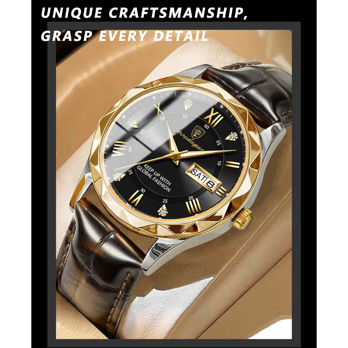 Fashion Business Casual Luminous Date Leather Wrist Watches