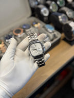 Luxury Silver Dial Square Chronograph-Style Watch for Men